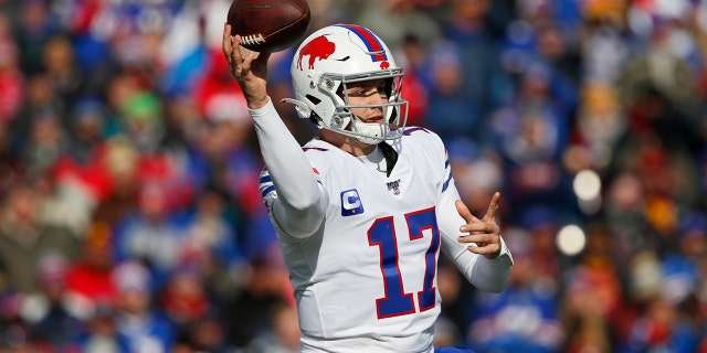 Buffalo Bills quarterback Josh Allen (17) throws during the first half of an NFL football game against the Washington Redskins, Sunday, Nov. 3, 2019, in Orchard Park, N.Y. (AP Photo/John Munson)