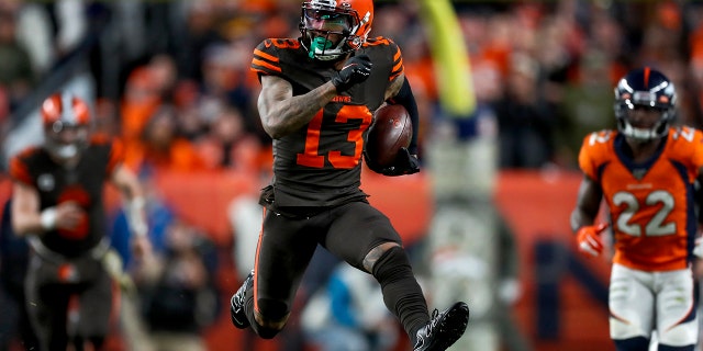 Odell Beckham, with the Cleveland Browns, runs against the Denver Broncos on Nov. 3, 2019, in Denver. (AP Photo/David Zalubowski)