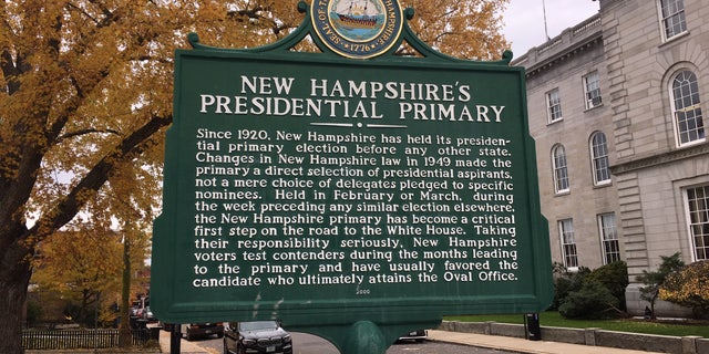 New Hampshire's first-in-the-nation presidential primary sign, in Concord, NH