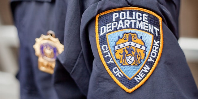 The crest on the jacket of a New York City Police Officer while on patrol.