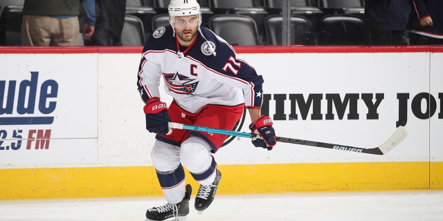 Nick Foligno #71 of the Columbus Blue Jackets skates prior to the game against the Colorado Avalanche at the Pepsi Center on November 9, 2019 in Denver, Colorado. The Avalanche defeated the Blue Jackets 4-2. (Photo by Michael Martin/NHLI via Getty Images)
