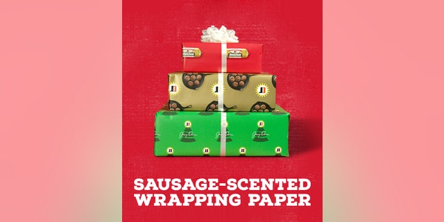 The sausage-scented wrapping paper is actually "back by popular demand" for the second annual Jimmy Dean Recipe Gift Exchange.
