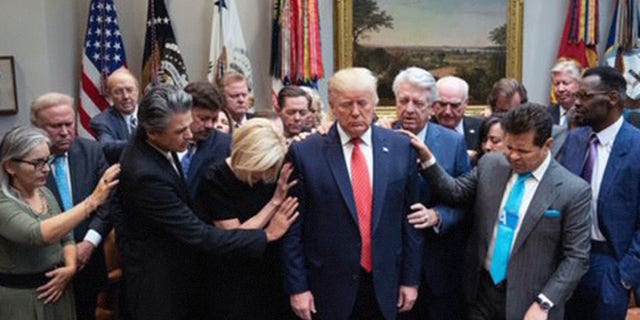 A group of 25 evangelical pastors and leaders met and prayed with President Trump Tuesday morning amid Democrats' impeachment push.