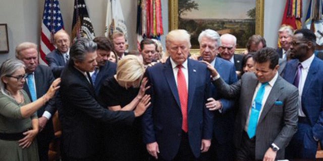 A group of 25 evangelical pastors and leaders met and prayed with President Trump Tuesday morning amid Democrats' impeachment push.