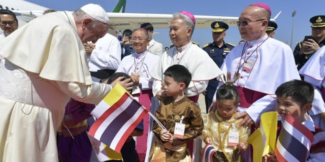 Pope Francis on arrival at Bangkok Airport for his first visit to Thailand. (Vatican Media)
