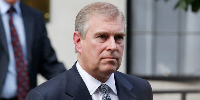In this June 6, 2012 file photo, Britain's Prince Andrew leaves King Edward VII hospital in London after visiting his father Prince Philip.