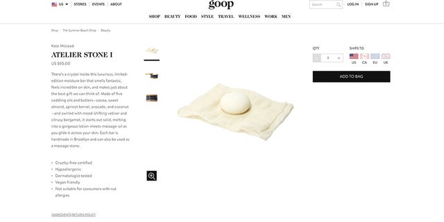 Goop is selling the luxurious Atelier Stone I for $65. The hand-made moisture bar, made to look like an egg, houses a crystal inside. (Photo: Goop)