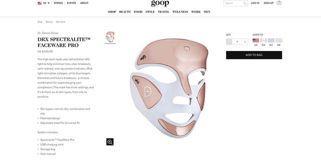 Goop says Dr. Dennis Gross DRx Spectralite Faceware Pro, worth $455, is perfect for calming redness, clearing breakout and “absolutely terrifying your family members.” (Photo: Goop)