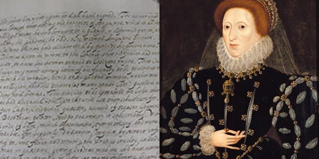 The manuscript/Painting of Queen Elizabeth I by Nicholas Hilliard, circa 1575.