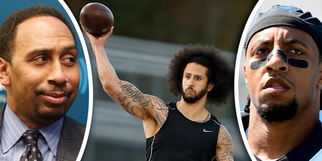 Stephen A. Smith, left, and Eric Reid, right, had a war of words on the Internet over the weekend after the NFL teams’ workout for former San Francisco 49ers quarterback Colin Kaepernick on Saturday. (AP/Getty, File)