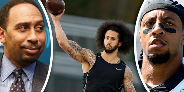 Stephen A. Smith, left, and Eric Reid, right, had a war of words on the Internet over the weekend after the NFL teams’ workout for former San Francisco 49ers quarterback Colin Kaepernick on Saturday. (AP/Getty, File)