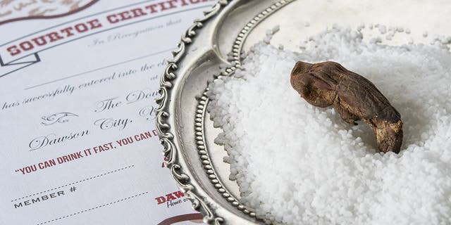 The bar's "toe master" keeps the toes packed in salt when they're not being served as garnishes for the Sourtoe Cocktail.