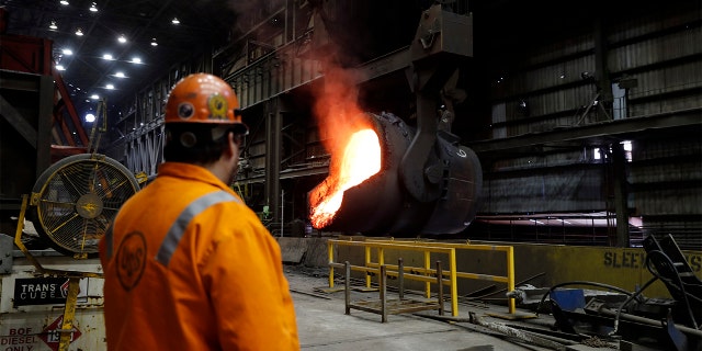 Senior melt operator Randy Feltmeyer at the U.S. Steel Granite City Works facility in Granite City, Ill., in 2018. (AP Photo/Jeff Roberson, File)