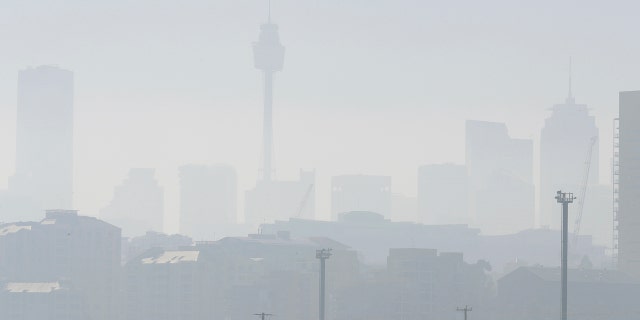 Smoke haze covers Sydney, Tuesday, Nov. 19, 2019, as wildfires burn near the city.