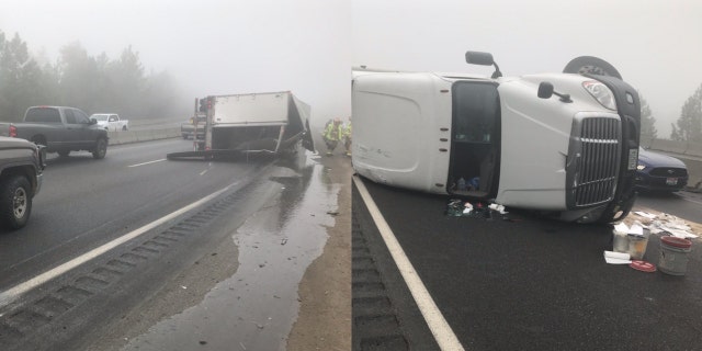 A truck carrying syrup rolls over on Idaho road, causing a "sticky situation." (Photo: Idaho State Police/Twitter)