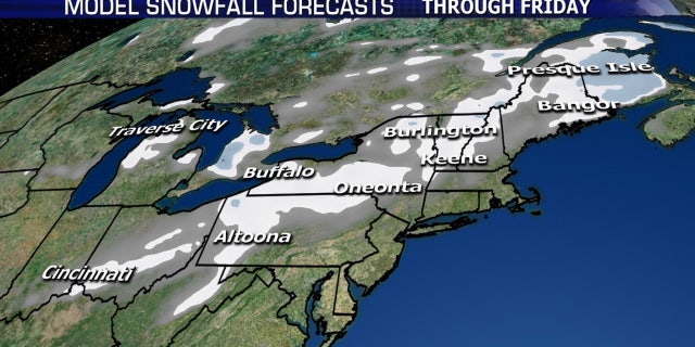 Several inches of snow is forecast across parts of the Northeast through Friday night.