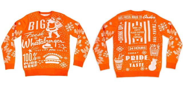 The sweater is said to be just the first of many items in Whataburger's "holiday merch lineup," according to the chain.<br>