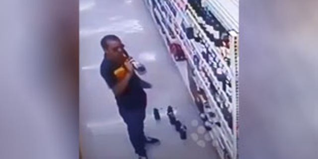 Store employees reportedly found the empty bottles lined up on the floor. After checking the security tapes, they contacted the police.