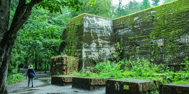 People walking at the Wolfs Lair remains are seen on 2 September 2017 in Gierloz , Poland - file photo.