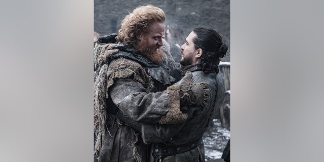 Kristofer Hivju as Tormund (L) and Kit Harington as Jon Snow (R)