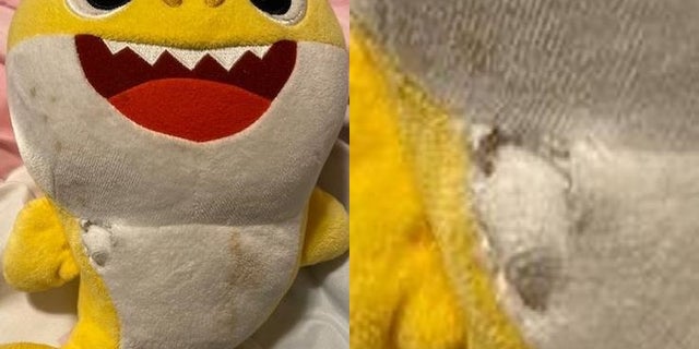 Police say a bullet narrowly missed a toddler after it was absorbed by a "Baby Shark" toy.