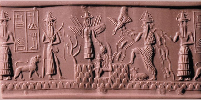 The Adda Seal featuring the god Ea second from the right Credit: The Trustees of the British Museum