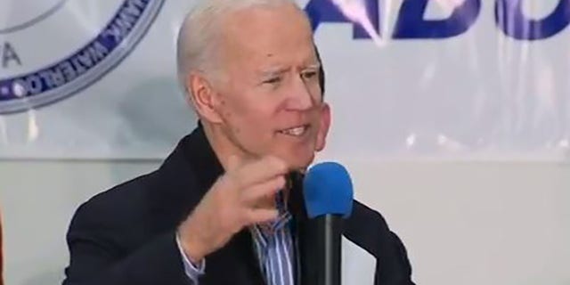 Former Vice President Joe Biden speaks at the Abby Finkenauer’s Fish Fry in Cedar Rapids, Iowa.