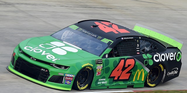 Kyle Larson, driver of the #42 Clover Chevrolet, practices for the Monster Energy NASCAR Cup Series First Data 500 at Martinsville Speedway on Oct. 26, 2019 in Martinsville, Virginia. (Jared C. Tilton/Getty Images)