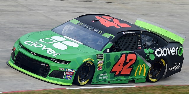 Kyle Larson, driver of the #42 Clover Chevrolet, practices for the Monster Energy NASCAR Cup Series First Data 500 at Martinsville Speedway on Oct. 26, 2019 in Martinsville, Virginia. (Jared C. Tilton/Getty Images)