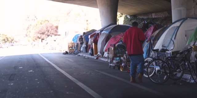 A row of homeless tents in Oakland, Calif. (Credit: Gabe Nazario/Fox News)