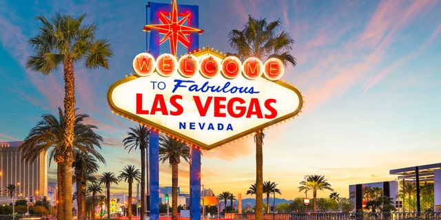 Las Vegas, Nevada, USA at the Welcome to Las Vegas Sign at dusk.