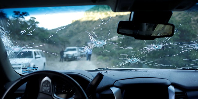 The interior of a bullet-riddled vehicle belonging to one of the families killed in the massacre. 