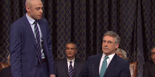 Pete Davidson and John Hamm play Michael Avenatti and Ambassador Bill Taylor on "Saturday Night Live." (NBC)