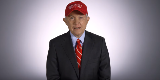 Jeff Sessions dons a MAGA cap in a new campaign ad.