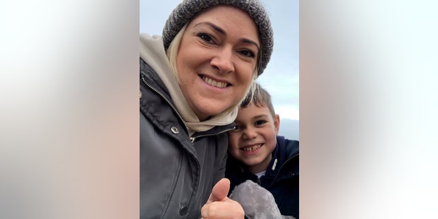 Mandy Pollard, pictured with her son, said the small spot on her nose had been there for about two years before she mentioned it to a doctor.