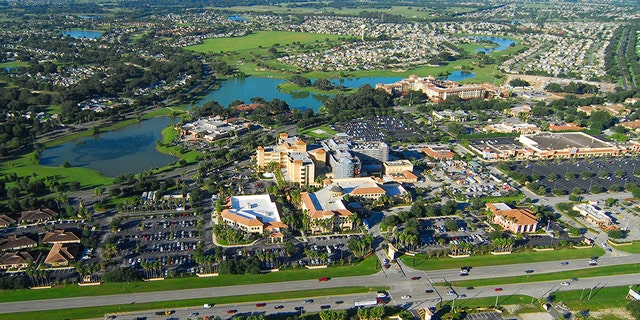 Mid-air view of the suburban community of The Villages, near Orlando, Florida.
