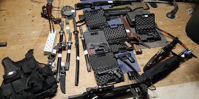 Some of the weapons and other items seized in the raids.