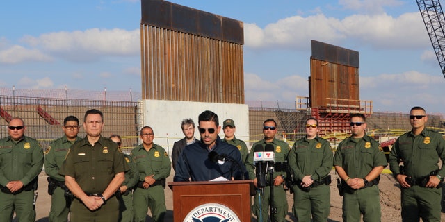 Acting DHS Secretary Chad Wolf tours new border wall construction in Texas. (Adam Shaw/Fox News)
