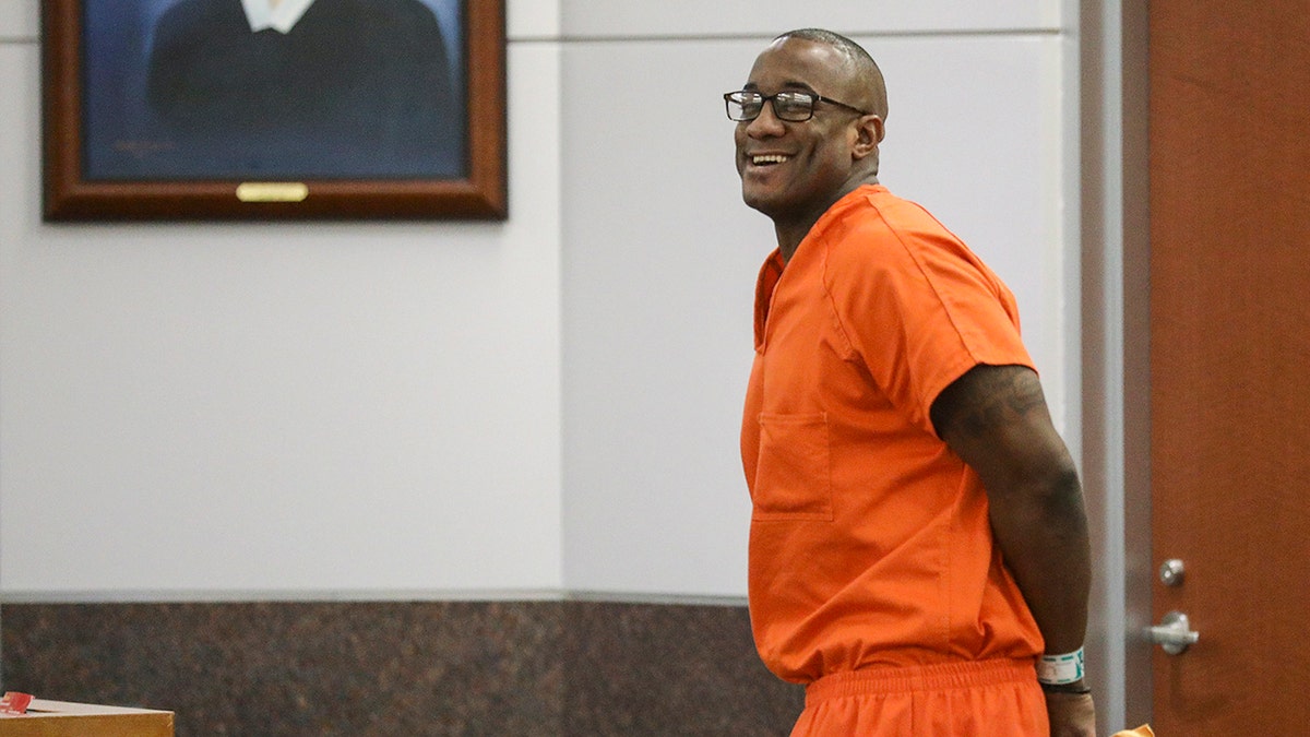 FILE - In this Tuesday, Nov. 26, 2019 file photo, Lydell Grant smiles in court after he was ordered to be released on bond in Houston. He was cleared Friday by authorities in the death of 28-year-old Aaron Scheerhoorn. New evidence has pointed to 41-year-old Jermarico Carter as the killer. Carter was arrested Thursday in Georgia. (Jon Shapley/Houston Chronicle via AP)