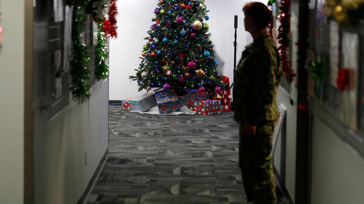 A decorated tree stands in the NORAD Tracks Santa Center at Peterson Air Force Base, Monday, Dec. 23, 2019, in Colorado Springs, Colo. 