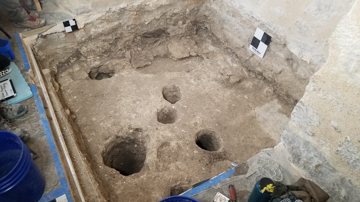 The excavation of the monks' burial room.