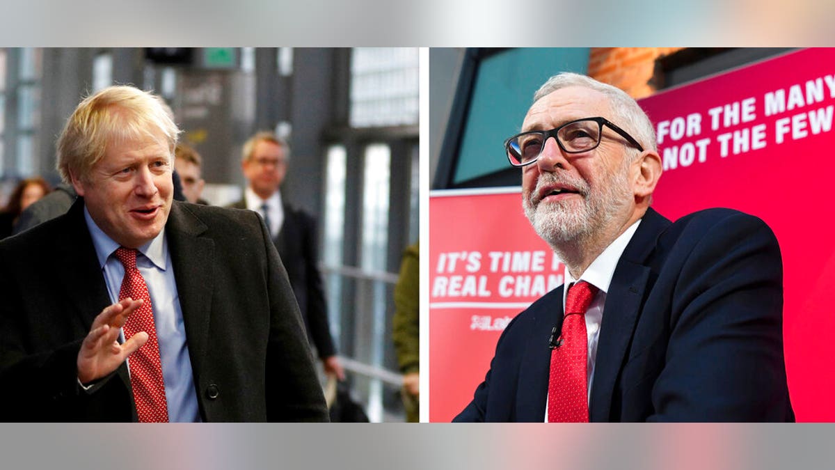 Britain's Prime Minister Boris Johnson, left. Britain's Labour Party leader Jeremy Corbyn, right. (AP Photo combo)