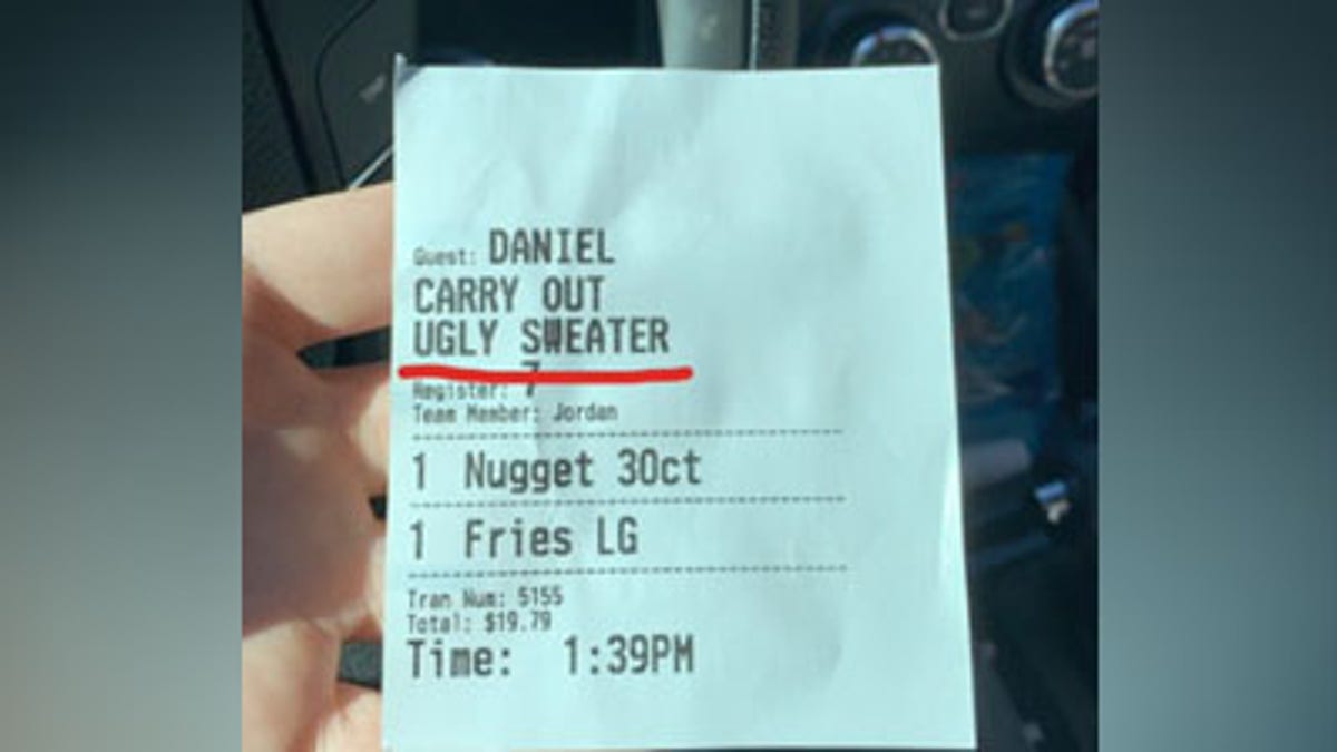 Chick fil a ugly sweater receipt