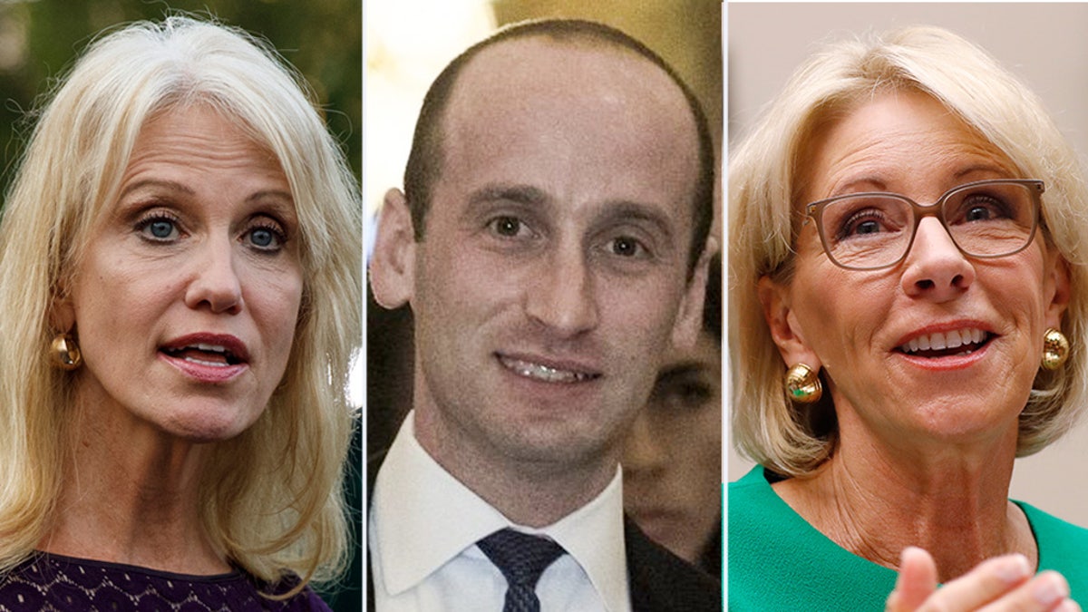 White House counselor Kellyanne Conway, senior adviser Stephen Miller and Education Secretary Betsy Devos are among the "Trump survivors." (AP/Getty/Reuters).