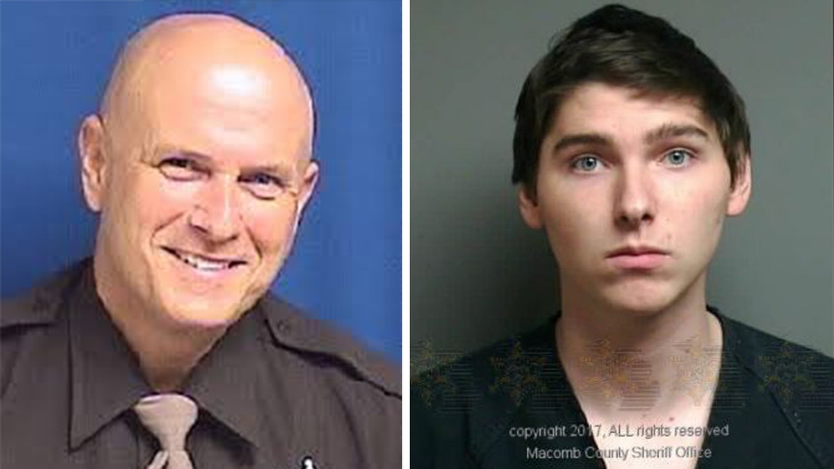 Christopher Berak, right, was sentenced to life in prison without the possibility of parole for first-degree murder and the murder of a peace officer for the death of Deputy Eric Overall, left. (Oakland County Sheriff's Office / Macomb County Sheriff's Office)