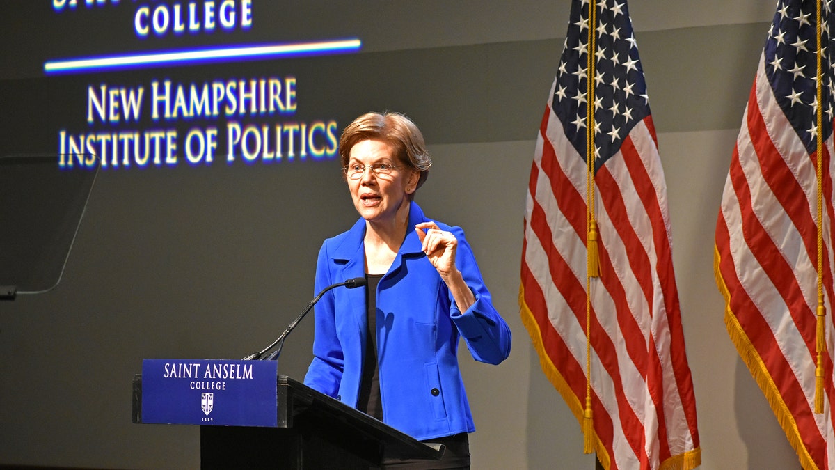 Democratic presidential candidate Sen. Elizabeth Warren of Massachusetts gives an address at the New Hampshire Institute of Politics at Saint Anselm College, on Dec. 12, 2019