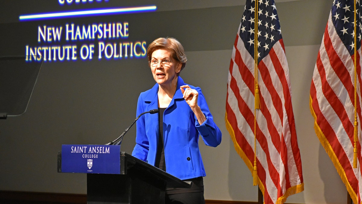 Democratic presidential candidate Sen. Elizabeth Warren of Massachusetts gives an address at the New Hampshire Institute of Politics at Saint Anselm College, on Dec. 12, 2019