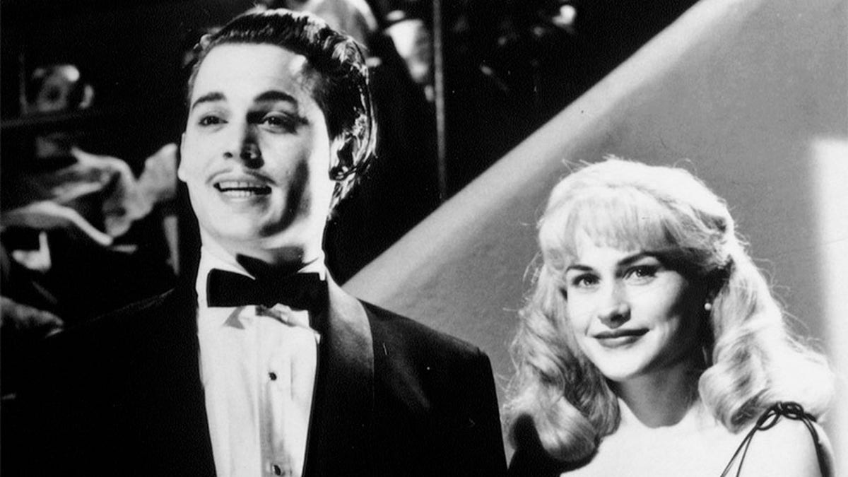 Johnny Depp and Patricia Arquette on the set of "Ed Wood," based on the book by Rudolph Grey and directed by Tim Burton.