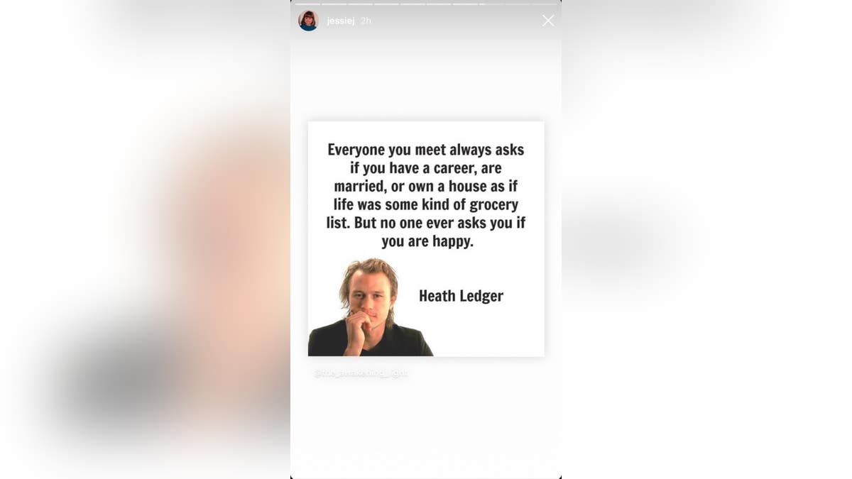 A Heath Ledger quote shared by Jessie J on her Instagram Story.