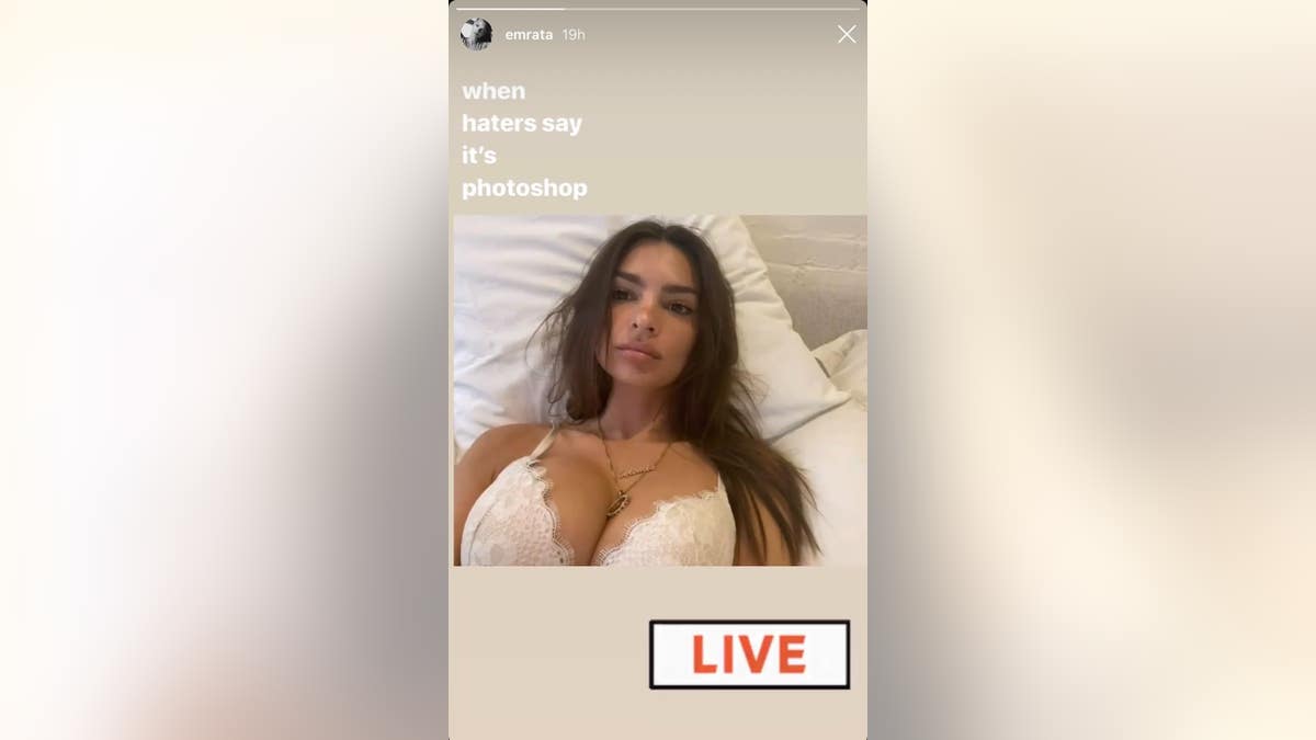 Emily Ratajkowski shares an Instagram Story, taking aim at haters who "say it's photoshop."